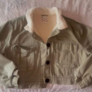 Olive Green Cropped Denim Jacket